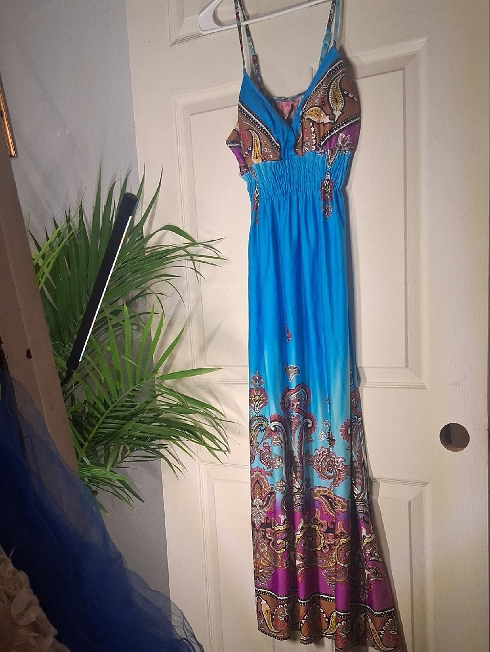 Blue Paisley Print Maxi Dress - Sleeveless Summer Dress